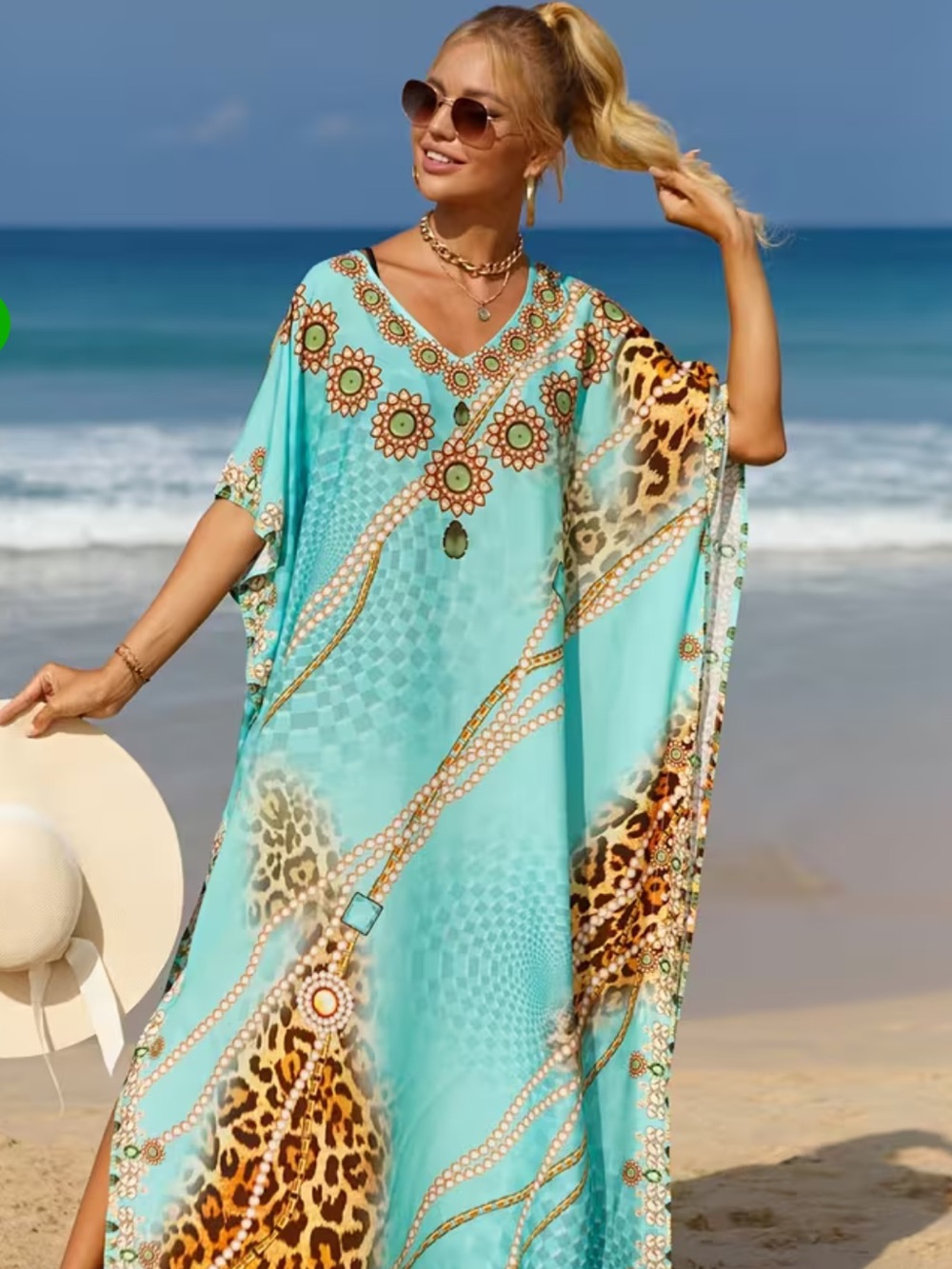 🌸HP 🌸Women's Plus Size Kaftan Bathing Suit Cover Up Batwing Dress Moroccan Mumu - Picture 3 of 11